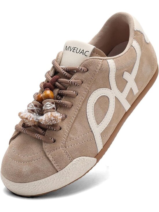 Shoes - Women's Apricot Leather Lightweight ﻿Retro Gum Sole Walking Fashion Sneakers